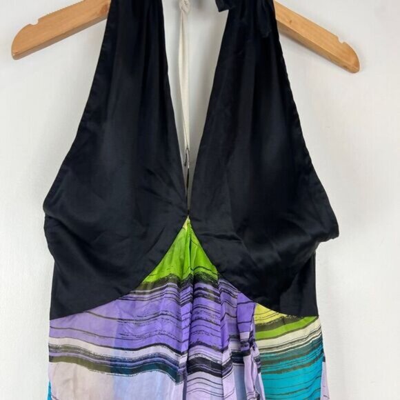 Bebe Large Y2K Multi Halter Sleeveless Open Back Maxi Dress Sundress Silk Beach - Picture 11 of 13